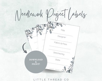 Etiquetas imprimibles para proyectos de bordado – Seguimiento de costuras con descarga digital – Tarjeta organizadora de manualidades con temática de eucalipto