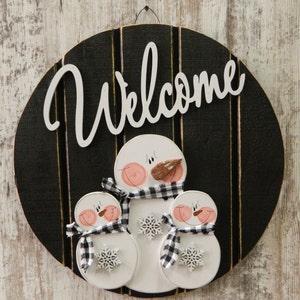 Shiplap Welcome Snowman Door Hanger/Welcome Door Sign/Farmhouse Wall Decor/Buffalo Check