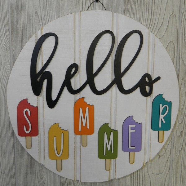 Hello Summer, Door Hanger, Wall Hanger, Popsicles, Summer Popsicles, Hello Summer