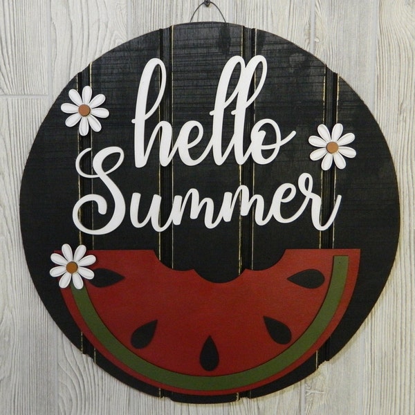 Hello Summer, Door Hanger, Wall Hanger, Watermelon Decor, Daisies, Watermelon, Watermelon Seeds, Hello Summer