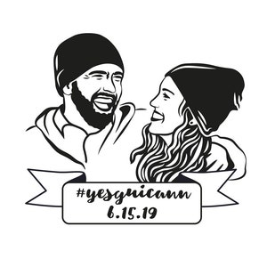 Couple portrait tattoo, Custom Temporary Tattoos, Wedding Bride gift, Wedding favors for guest, Engagement Party, Wedding tattoo, Hand-Drawn image 4