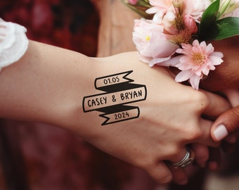 Benutzerdefinierte Hochzeit Tattoos, speichern Sie das Datum Tattoo, Verlobungsfeier Hochzeit Tattoo, Hochzeit speichern das Datum, Braut personalisierte Hochzeit Tattoo