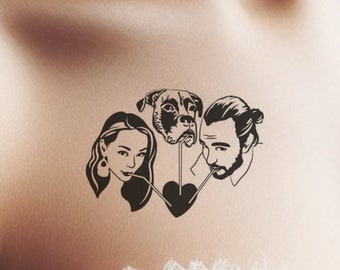 Tatuajes temporales de boda con retrato personalizado de mascota / Nombres de la novia, el novio, el perro o el gato y fecha / Recuerdos para invitados de la fiesta nupcial