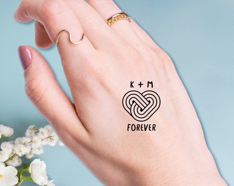 Heartfelt Temporary Tattoos with 'Forever' Script and Newlywed Initials / Custom Temporary Tattoos / Wedding Bride / Engagement Party