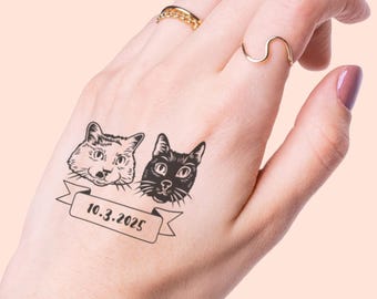 Tatuajes temporales personalizados con retratos de gatos / Recuerdos de boda personalizados / Regalos de boda para mascotas / Tatuajes para despedidas de soltera para amantes de los gatos