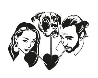 COUPLE and KID or PET portrait tattoo / Custom Temporary Tattoo / Bride gift / Wedding favors for guest / Personalized gift / Wedding tattoo