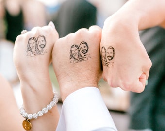 Couple portrait tattoo, Custom Temporary Tattoos, Wedding Bride gift, Wedding favors for guest, Engagement Party, Wedding tattoo, Hand-Drawn