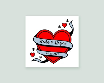 Tatuaje temporal de boda personalizado: recuerdo de corazón personalizado