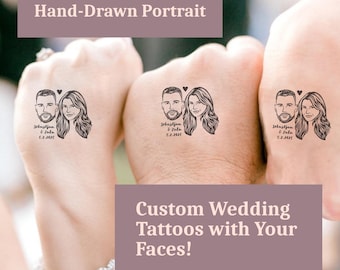 Tatuajes temporales de retratos de pareja personalizados: regalos de boda únicos