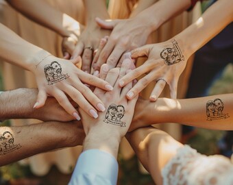 Hochzeit Tattoo Gunst für Gast, Braut und Bräutigam, personalisierte temporäres Tattoo, einzigartige Gefälligkeiten, Für Paare auf ihrer Hochzeit, personalisieren Kunst