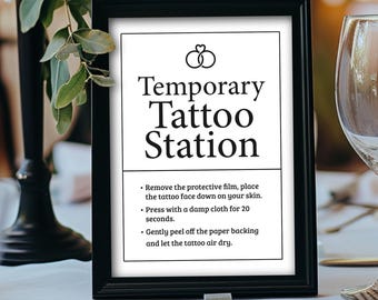 Letrero para estación de tatuajes, decoración para bodas y fiestas (descarga digital), letrero para barra de tatuajes temporales, letrero imprimible para bodas, decoración para eventos.