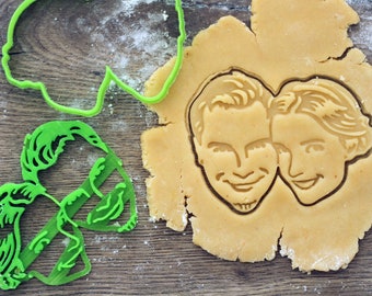 Set de cortadores de fondant con retratos de pareja personalizados: sello para galletas de boda personalizado