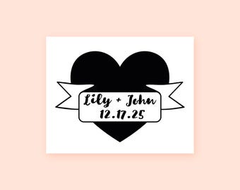 Custom Wedding Temporary Tattoo: Heart Design, Personalized Favors