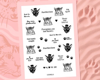 Tatouages temporaires de mariage, Tatouage temporaire de chat, Faux tatouages de mariée amusants, Pour les amoureux des chats, Cadeaux de mariage pour un invité, Tatouages de chats dessinés à la main