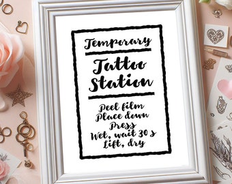 Tattoo station sign, Tattoo bar sign, printable temporary tattoo station, bar station, digital download wedding sign, party decor
