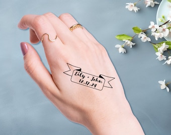 Save The Dates Tattoos, individuelle temporäre Tattoos, Hochzeitsgeschenk, Hochzeitsgeschenke für Gäste, Verlobungsfeier, Hochzeitstattoo mit Namen