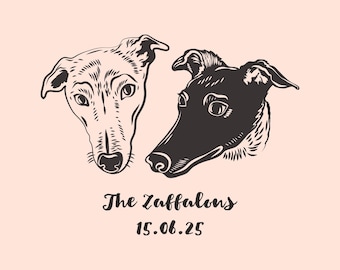 Tatuajes temporales personalizados para mascotas para bodas / Retratos de parejas de perros y gatos / Recuerdos peludos personalizados para la familia como obsequios de boda