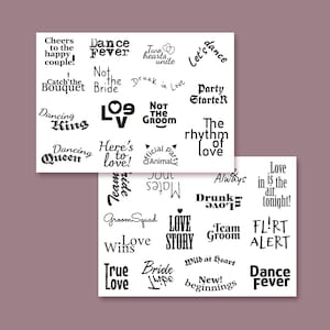 Fun Wedding Temporary Tattoos - Funny Quotes Party Pack - Bachelorette Bridal Shower Favors Guest Entertainment (2 × A6 Sheets)