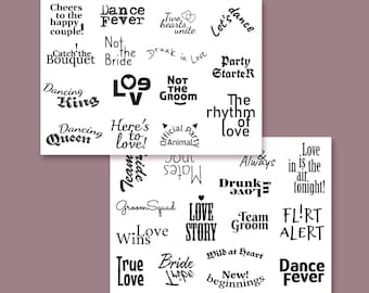 Tatuajes temporales divertidos para bodas - Pack de frases divertidas para fiestas - Recuerdos para despedidas de soltera - Entretenimiento para invitados (2 hojas A6)