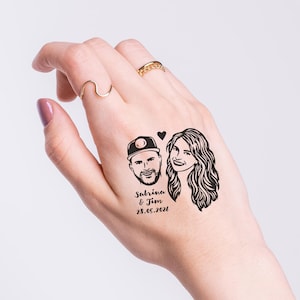 Custom Couple Portrait Temporary Tattoo: Unique Wedding Favor