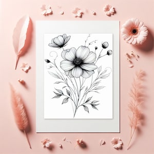 Temporäre Blumen Tattoos - Realistische Schwarz-Weiße Blumen Designs - Perfekt für Hochzeiten, Festivals, und Alltag