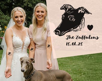 Hand-Drawn Pet Portrait Tattoos, Custom Dog and Cat Temporary Tattoo, Personalized Wedding Favors for Pet Lovers, 1 to 4 Animals Guest Gift