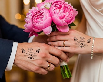 Tatuaje temporal de boda personalizado: Diseño floral para novios