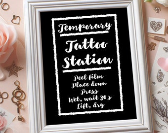 Letrero para estación de tatuajes, decoración para bodas y fiestas (descarga digital), letrero para barra de tatuajes temporales, letrero imprimible para bodas, decoración para eventos, boda gótica.