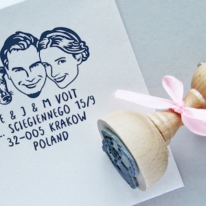 Tampon portrait personnalisé pour mariage et cartes de Noël - Idée cadeau unique, tampon d'adresse personnalisé, cartes de voeux de Noël et tampon personnalisé
