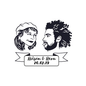 Couple portrait tattoo, Custom Temporary Tattoos, Wedding Bride gift, Wedding favors for guest, Engagement Party, Wedding tattoo, Hand-Drawn image 7