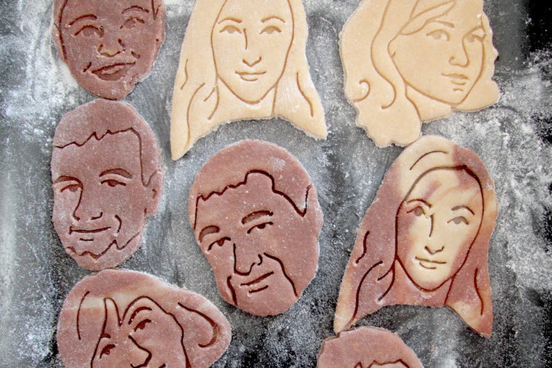 Your friend face onto a custom portrait cookie cutter.
Custom Portrait Cookie cutter is the perfect way to surprise your friends.
Turn yourself into a delicious sugary snack by making cookies using these custom portrait cookie cutters. Christmas.