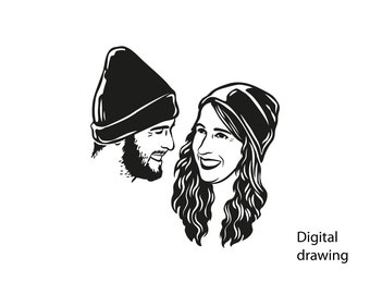 Digital couple portrait Wedding party Personalized Custom Portrait and Wedding Event Digital Drawings of couple