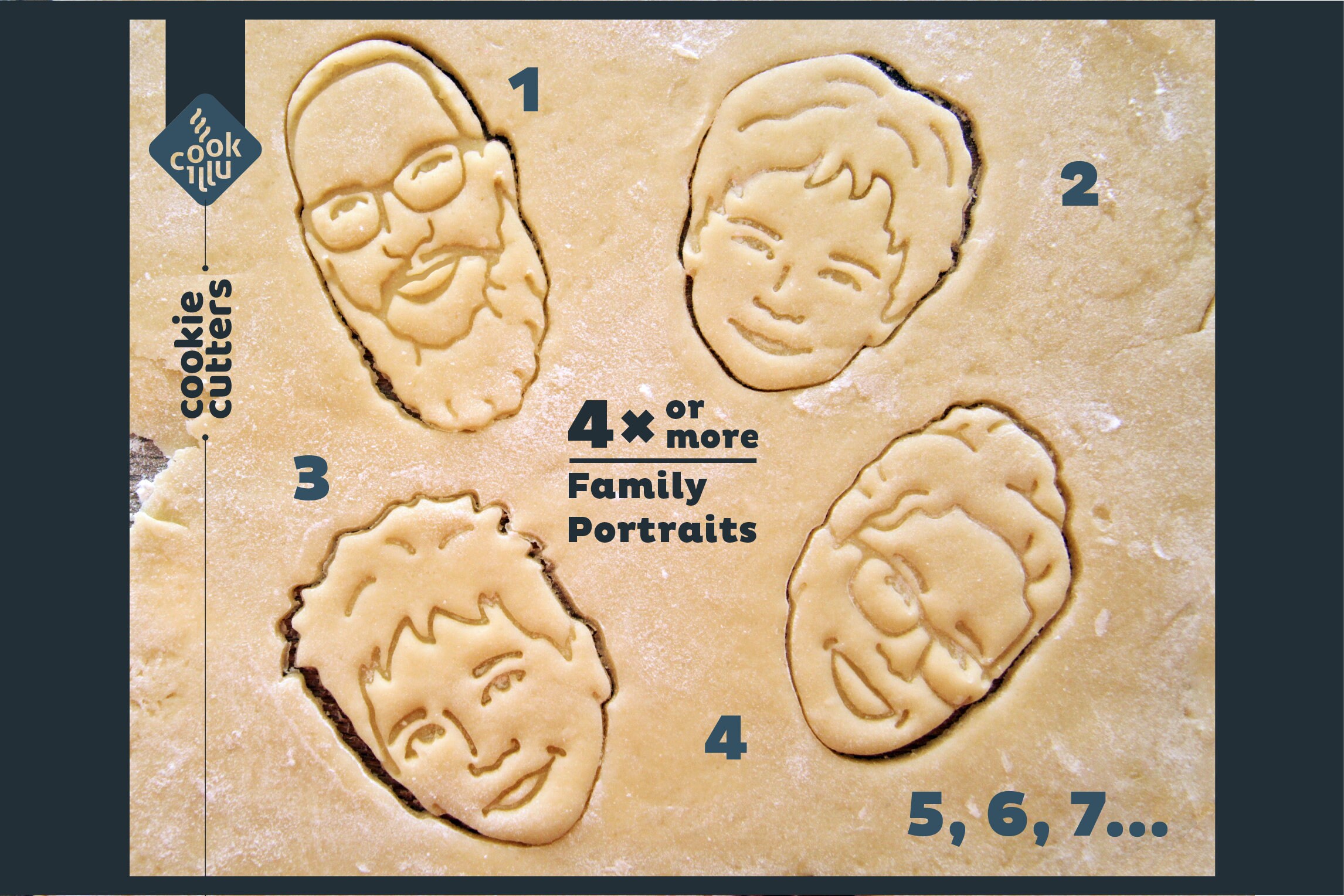 Portrait de Famille/4 X Portrait et Plus Emporte-Pièce Cadeau Personnalisé Custom Selfie Cookie Cutt