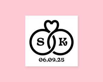 Tatuajes temporales personalizados de anillos de boda con iniciales y fecha - Anillos de corazón personalizados como recuerdo - Regalos para los invitados de los novios