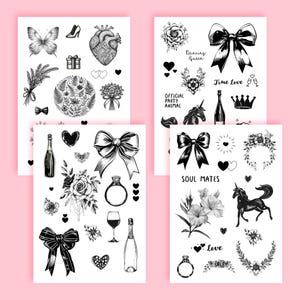 Temporary Wedding Tattoos - Set of 4 × A6 Sheets, Wedding favors tattoo, Fun Fake Bridal Tattoos, Quote Wedding Favors for Party Sentences