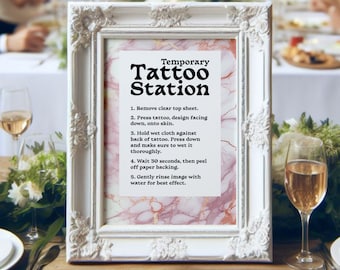 Tattoo-Station-Schild, Party-Schild-Tattoo, rosa Marmor-Tattoo-Station, Hochzeit-Tattoo-Anleitung, Tattoo-Bar, temporäre Tattoo-Station