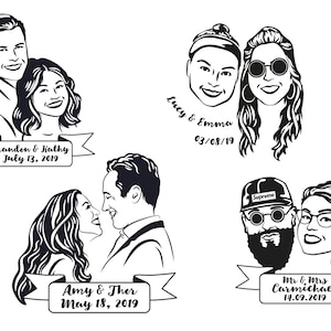 Couple portrait tattoo, Custom Temporary Tattoos, Wedding Bride gift, Wedding favors for guest, Engagement Party, Wedding tattoo, Hand-Drawn image 3