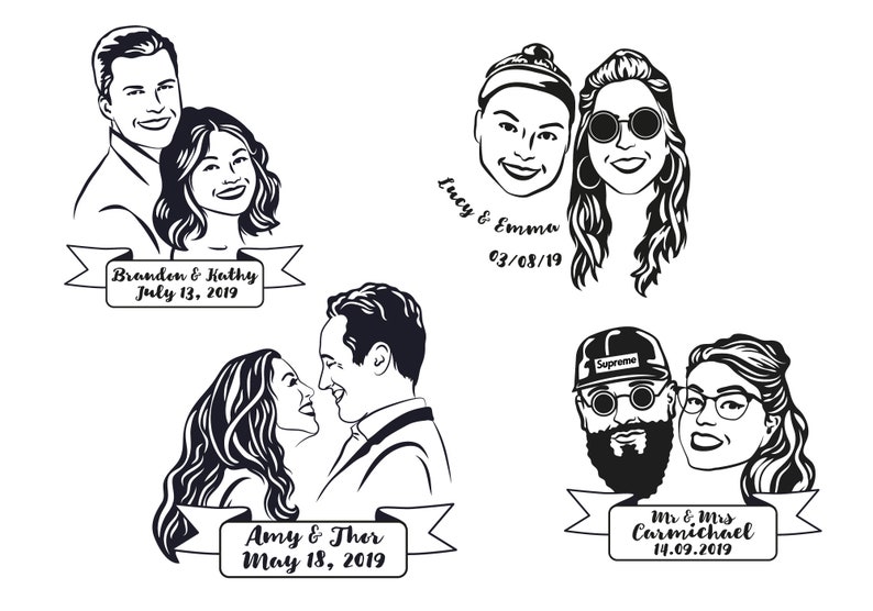 Couple portrait tattoo, Custom Temporary Tattoos, Wedding Bride gift, Wedding favors for guest, Engagement Party, Wedding tattoo, Hand-Drawn image 3