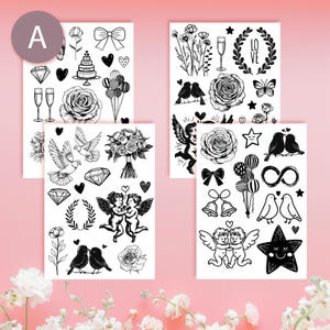 Tatuaggi Temporanei per Matrimonio – Set di 4 Fogli A6, Regali per gli Invitati, Divertenti Tatuaggi Finti per la Sposa, Tatuaggi Temporanei