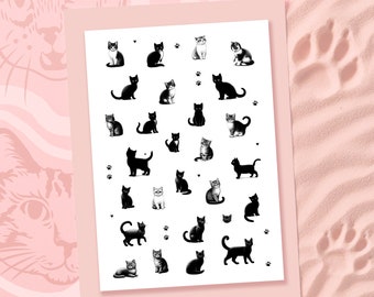 Tatouage temporaire de chat, faux chats, tatouage de petits chats, dessin de chats mignons, tatouage de chat mignon, pour les amateurs de chats, illustration de chat, tatouage temporaire de chats