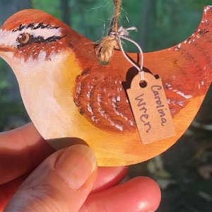 Carolina Wren hand painted hanging window charm, ornament