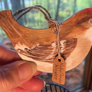 Ruby Crown Kinglet hand painted window charm/ornament