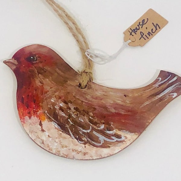 Hand Painted House Finch hanging window charm , ornament