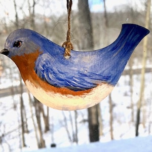 Eastern Blue Bird hand painted hanging window charm/ornament