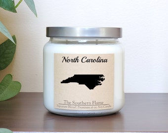 North Carolina Candle, Homesick Gift, State Pride, I Miss You, Free Shipping USA, Personalized Candles, RTS Stocking Stuffers, Soy Candles,