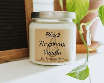 Vainilla de frambuesa negra, Vela de vainilla de frambuesa negra, Velas de soja, Velas afrutadas, Envío gratis, La llama del sur, Cera se derrite,