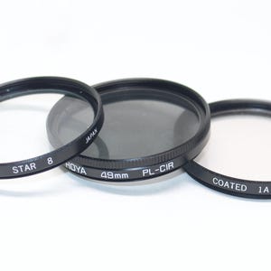 Vintage 49mm Camera Lens Filter Set: Skylight 1A, Star 8, Polarizer