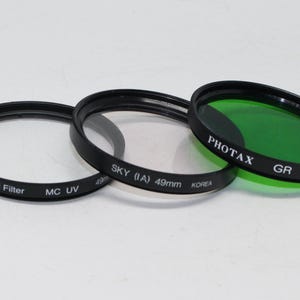 Vintage 49mm Camera Lens Filters - Skylight 1A, Green and UV - Very good condition and tested