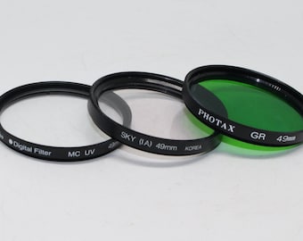 Juego de filtros para lente de cámara vintage de 49 mm: Skylight 1A, verde, UV