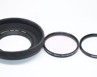 Juego de filtros para lente de cámara vintage de 58 mm: Skylight 1B, UV y parasol plegable